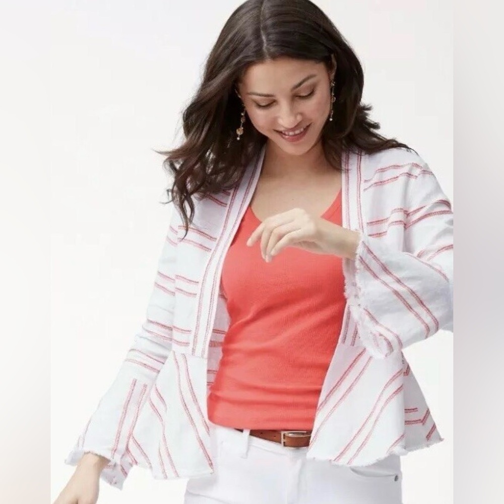 Tommy Bahama Marcella stripped Pink/ Orange 100% Linen embroidered Open Top.